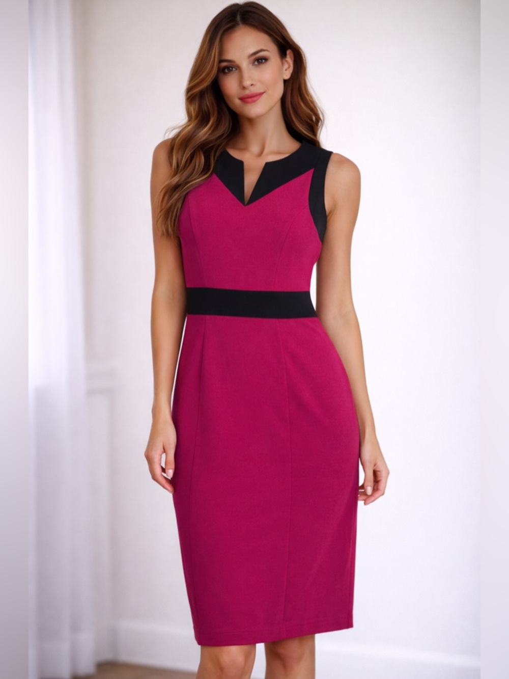 NWOT Nine West Fuchsia and Black Colorblock Sheath Dress